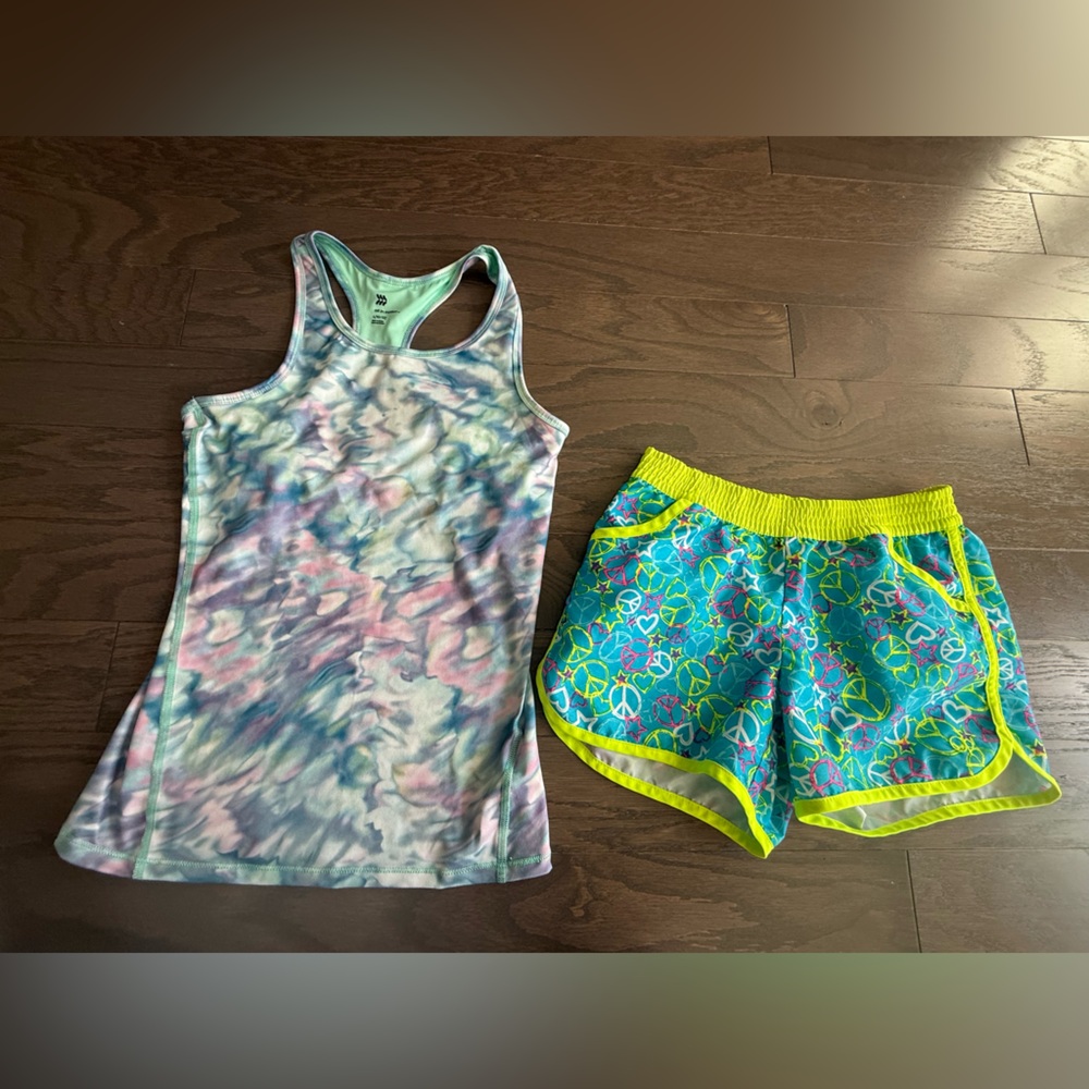 Girls athletic lot Sz Large 10/12 tank top w/bra shorts colorful summer sports - Picture 10 of 16